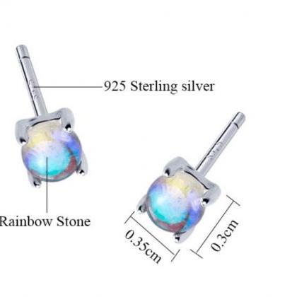 Moonstone Studs, Silver Earrings, 925 Sterling..