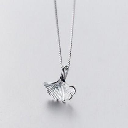 Ginkgo Leaf Flower Necklace, 925 Sterling Silver,..