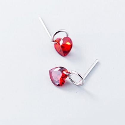 Cute Small Red Heart Silver Studs Earring,925..