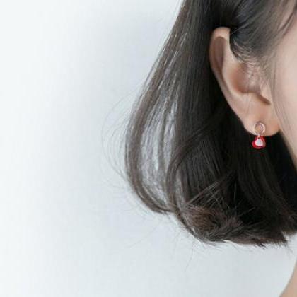 Cute Small Red Heart Silver Studs Earring,925..