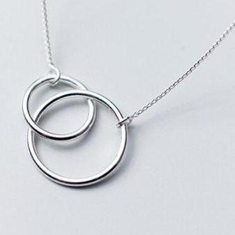 Double Round Interlock Circle Necklace, 925..