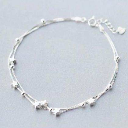 Double Layer Star Bead Female Anklet,925 Sterling..