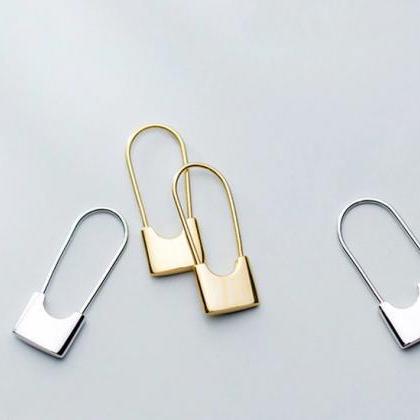 Trendy Punk Hip Hop Safety Pin Studs Earring,925..