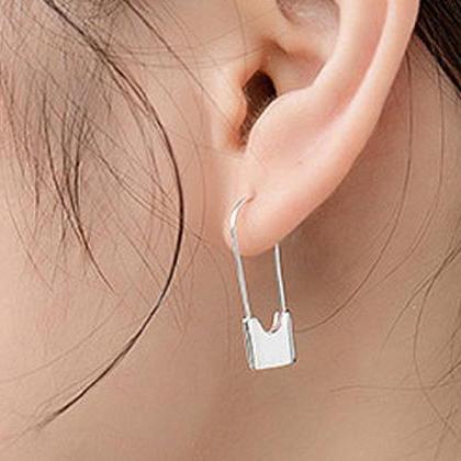Trendy Punk Hip Hop Safety Pin Studs Earring,925..