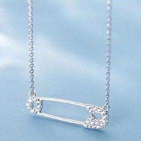 Safety Pin Micro Inlaid Necklace,925 Sterling..