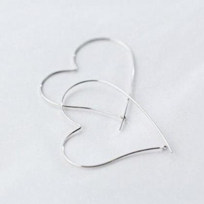 Fashion Heart Hoop Silver Earring 925 Sterling..