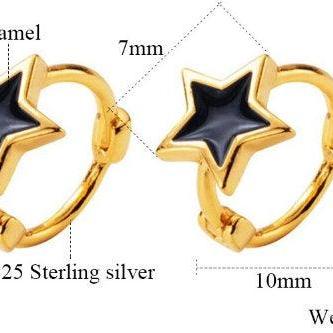 Gold Color Star Circle Hoop Earring,925 Sterling..
