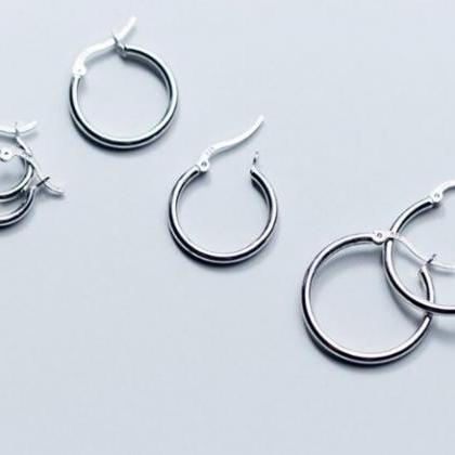 Fashion Silver Thick Trendy Circle Hoop..