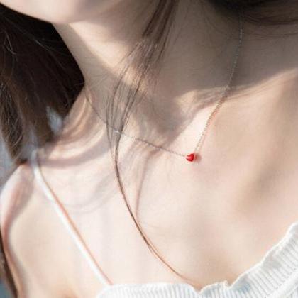 Red Heart Pendant Necklace, 925 Ste..
