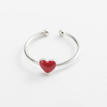 Tiny Red Heart Ring, 925 Sterling Silver Ring,..