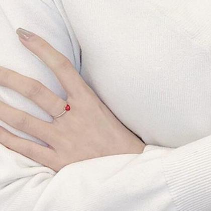 Tiny Red Heart Ring, 925 Sterling Silver Ring,..