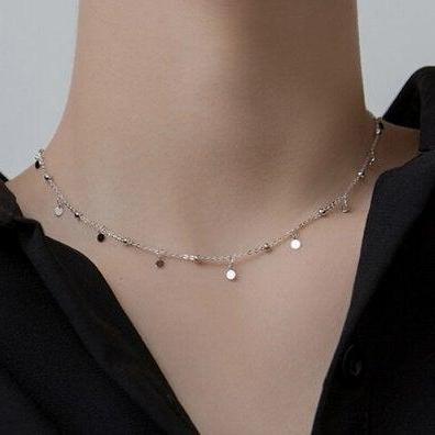Small Round Circle Bead Necklace,925 Sterling..