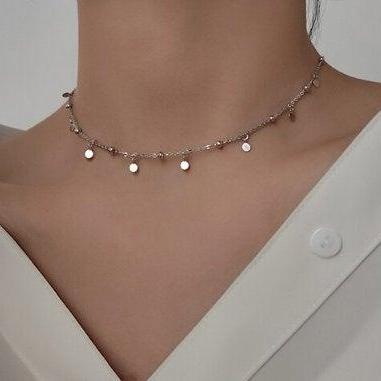 Small Round Circle Bead Necklace,925 Sterling..