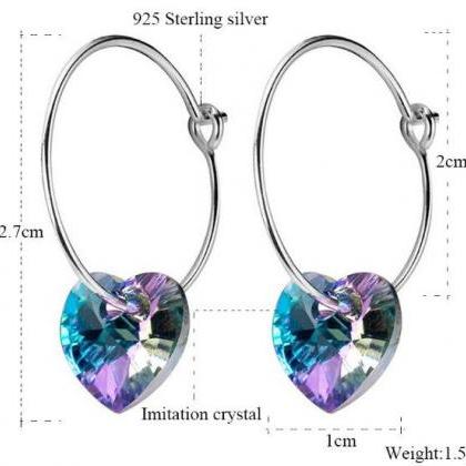 Fashion Zircon Heart Hoop Silver Circle Earring,..