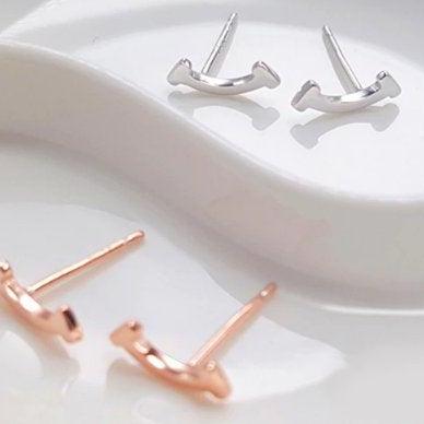 Small Fine Dainty Rose Gold Smile Studs Earring,..