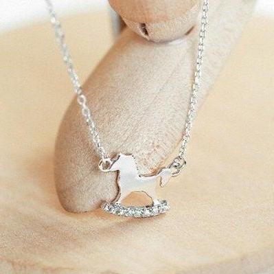 Horse Micro Inlaid Necklace 925 Sterling..