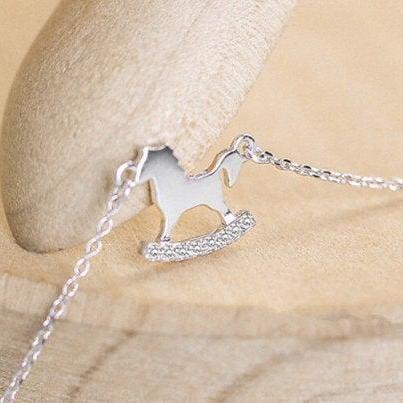 Horse Micro Inlaid Necklace 925 Sterling..