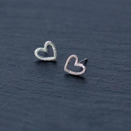 Cute Tiny Hollow Heart Silver Studs Earring, 925..