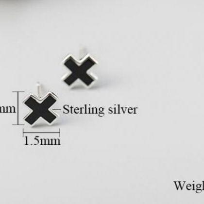 Cute Cross Silver Studs Earring,925 Sterling..