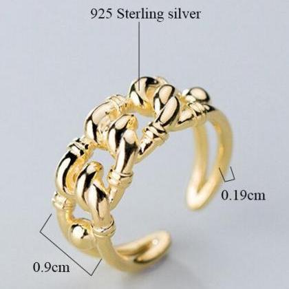 Simple Chain Gold Silver Ring,925 S..