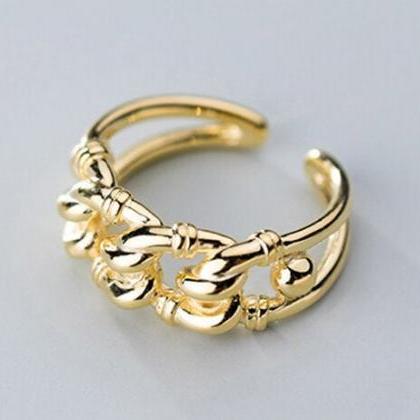 Simple Chain Gold Silver Ring,925 S..