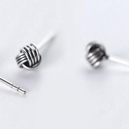 Tiny Knot Ball Studs Earring, Twine Twisted Love..