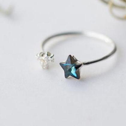 Romantic Blue CZ Star Ring, 925 Ste..