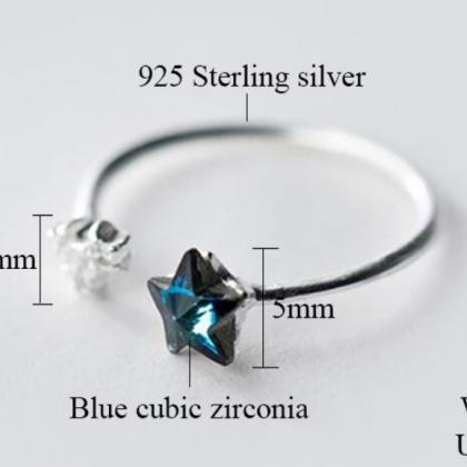 Romantic Blue CZ Star Ring, 925 Ste..