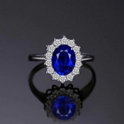 Dynamic Blue Zircon Elegant Wedding Ring,925..