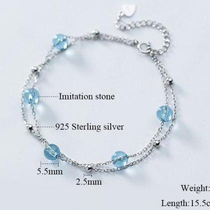 Double Layer Blue Synthetic Bracelet, 925 Sterling..