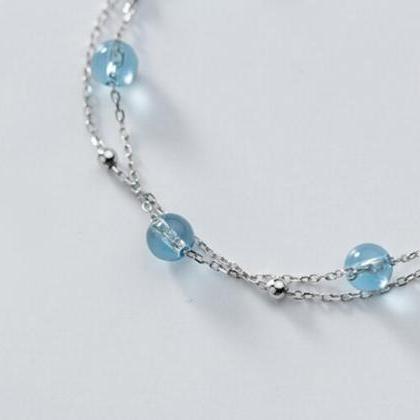 Double Layer Blue Synthetic Bracelet, 925 Sterling..