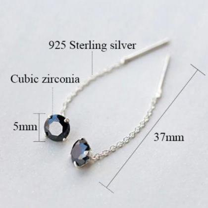 Cz Long Round Studs Earring, 925 Sterling Silver,..
