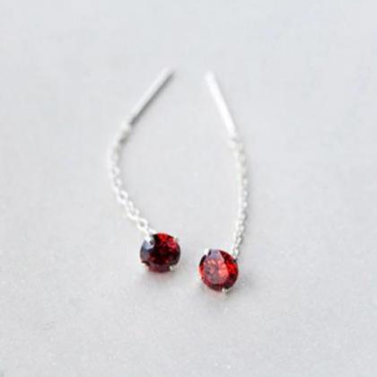 Cz Long Round Studs Earring, 925 Sterling Silver,..