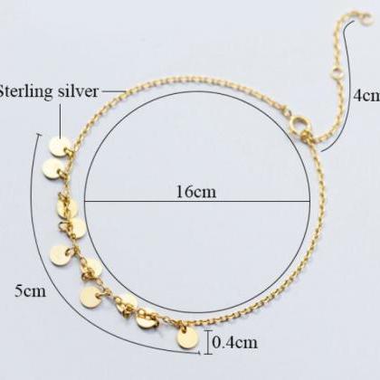 Gold Round Wafer Tassel Bracelet, 925 Sterling..