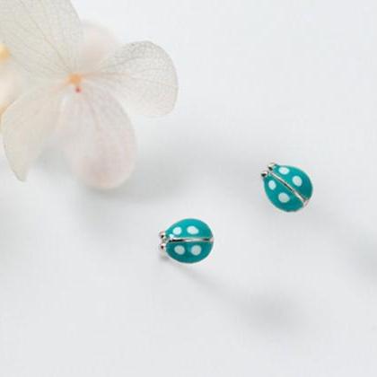Ladybug Studs, Enamel Insect Earring,925 Sterling..