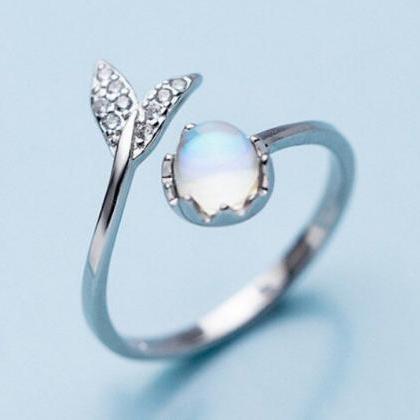Fish Tail Moonstone Ring, 925 Sterl..