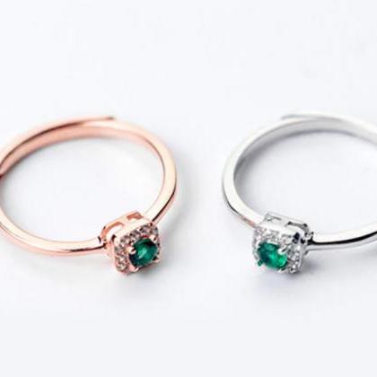 Dainty Ring, Green Square Zircon Ri..