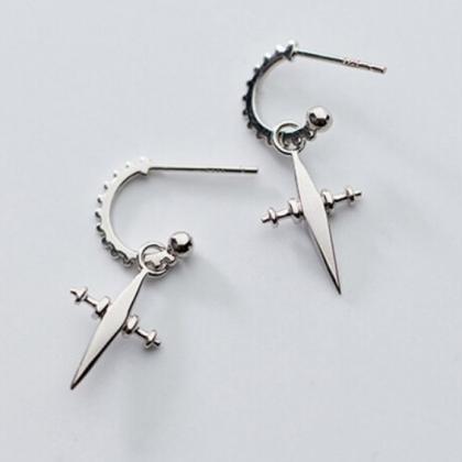 Hanging Cross Studs Earring, 925 Silver Earring,..