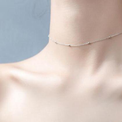 Slim Thin Beaded Necklace, 925 Sterling..