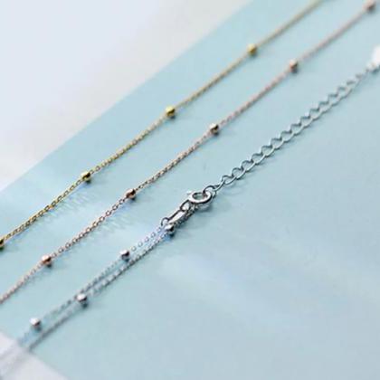 Slim Thin Beaded Necklace, 925 Sterling..