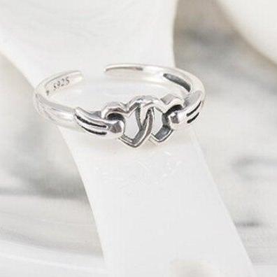 Double Heart, 925 Sterling Silver Ring, Silver..