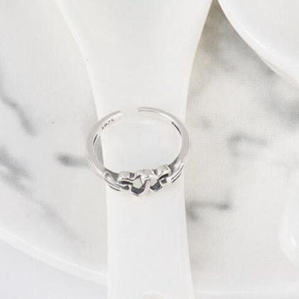 Double Heart, 925 Sterling Silver Ring, Silver..