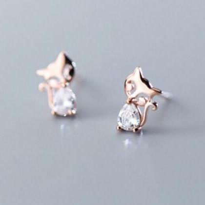 Animal Foxes Studs, 925 Sterling Silver Earring,..