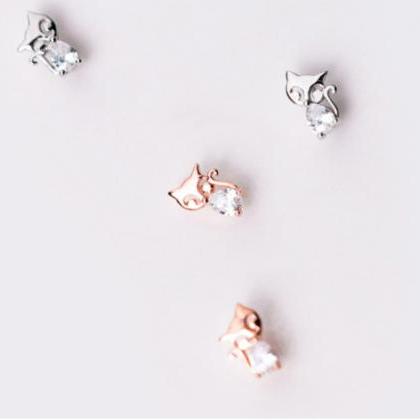Animal Foxes Studs, 925 Sterling Silver Earring,..