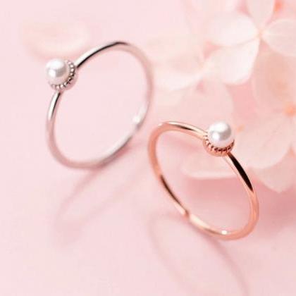 Round Pearl Ring, Rose Gold Ring, Silver Ring, 925..