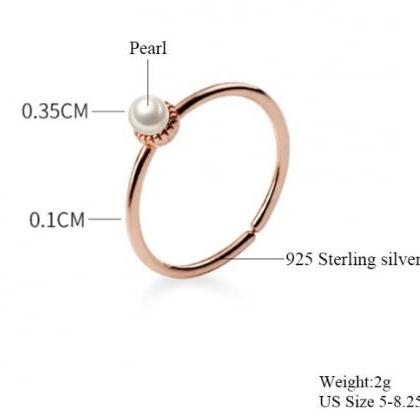 Round Pearl Ring, Rose Gold Ring, Silver Ring, 925..