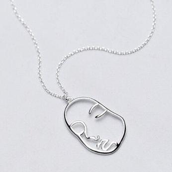 Fashion Abstract Human Face Pendant Necklace,925..