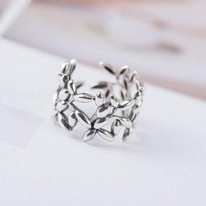 Fashion Hollow Leaf Women Open Ring,engagement..