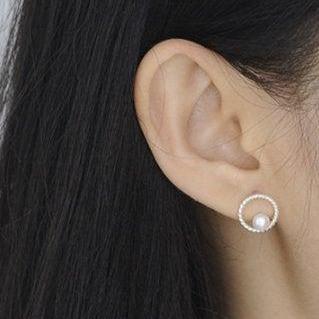 Cute Round Pearl Girlfriend Gift Earring,925..