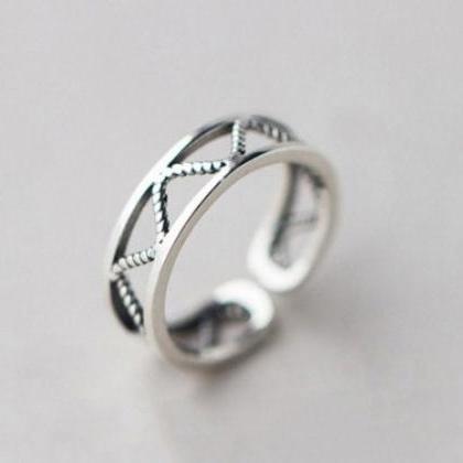 Double Layer Sea Wave Adjustable Open Ring,925..